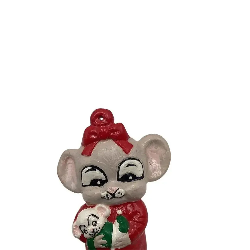 Vintage Hand Painted Christmas Mouse Ornament‎ 3.5 Red Ceramic